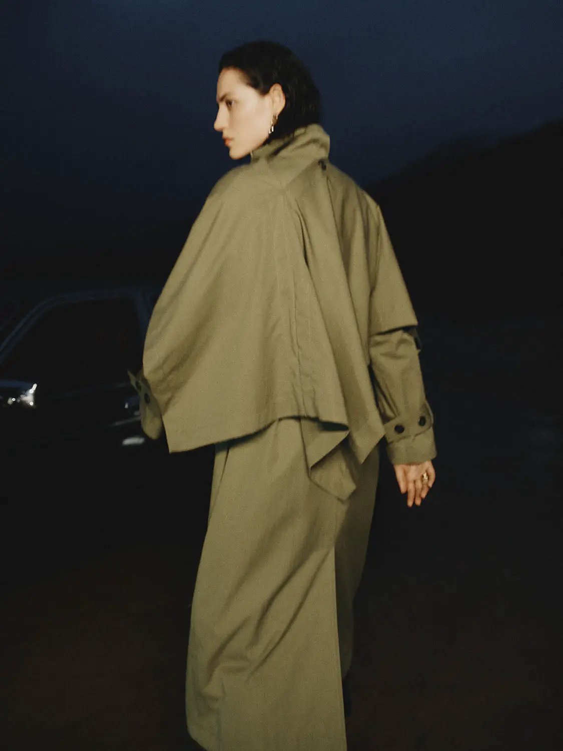 Belted Shawl Cotton Blend Long Sleeve Trench Coat