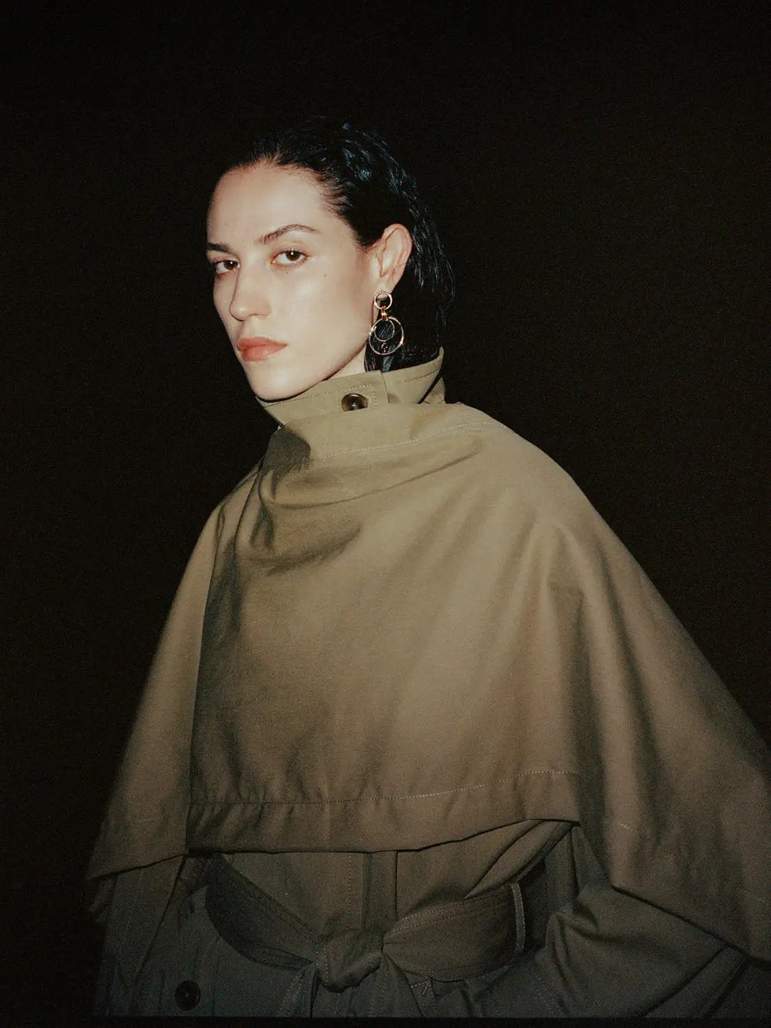 Belted Shawl Cotton Blend Long Sleeve Trench Coat