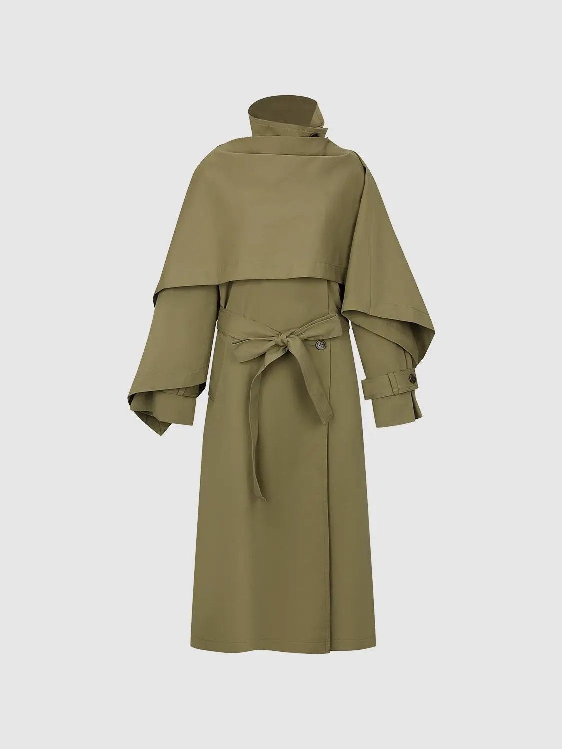Belted Shawl Cotton Blend Long Sleeve Trench Coat