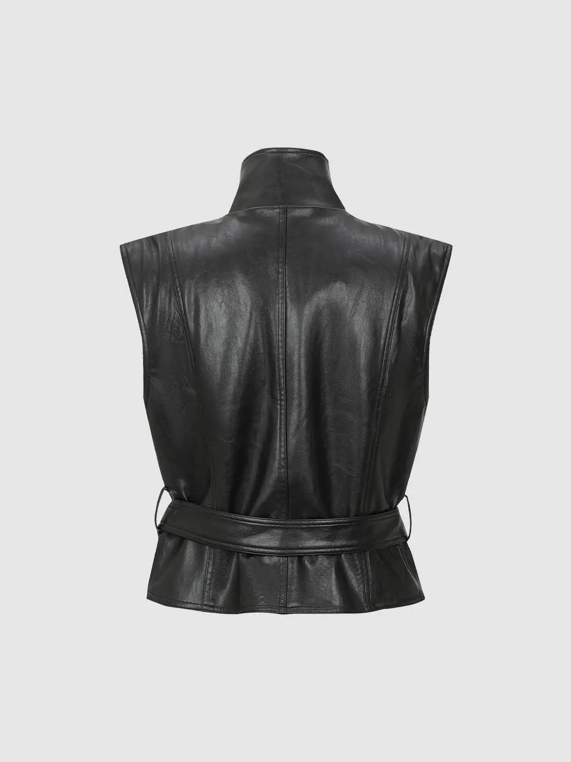 Asymmetric Buckle Neck Sleeveless Belted Vest