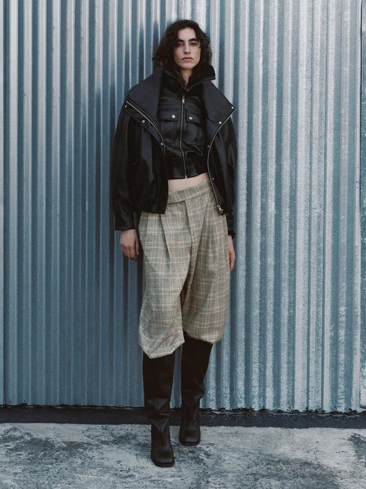 Wide Collar Zipper Front Oversized Long Sleeve Jacket