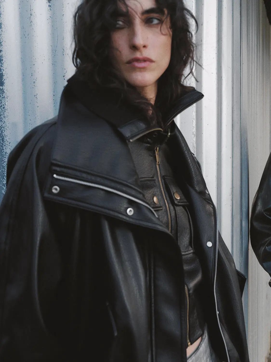 Wide Collar Zipper Front Oversized Long Sleeve Jacket