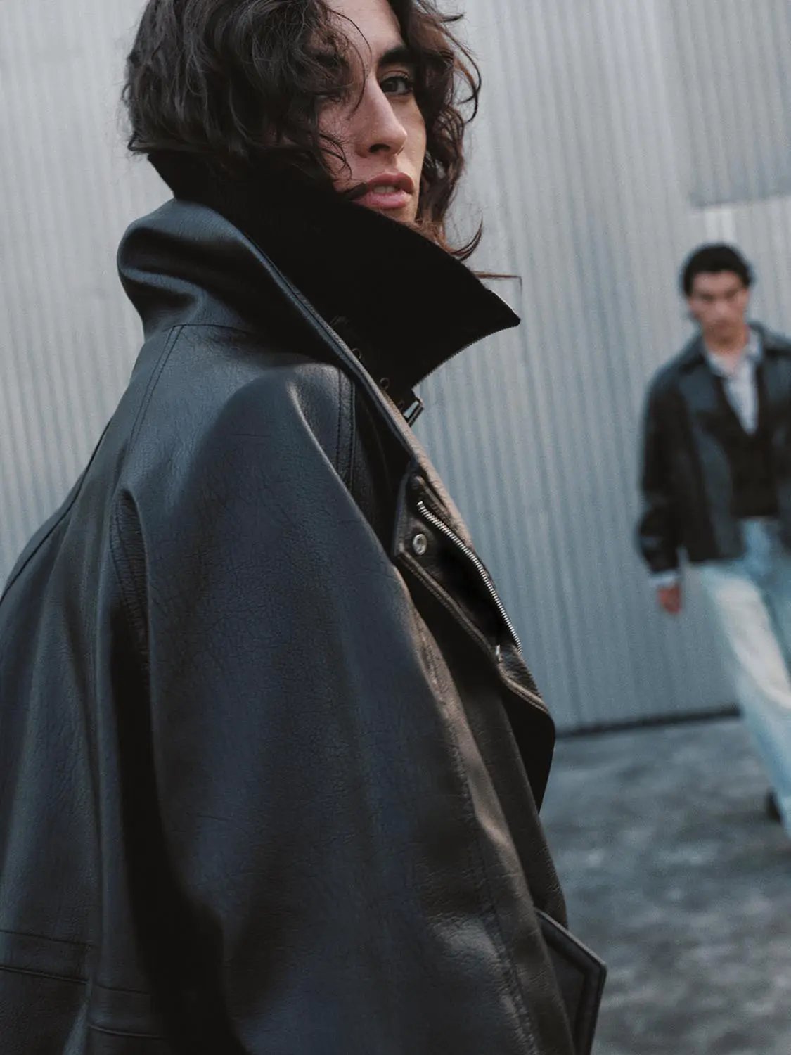 Wide Collar Zipper Front Oversized Long Sleeve Jacket