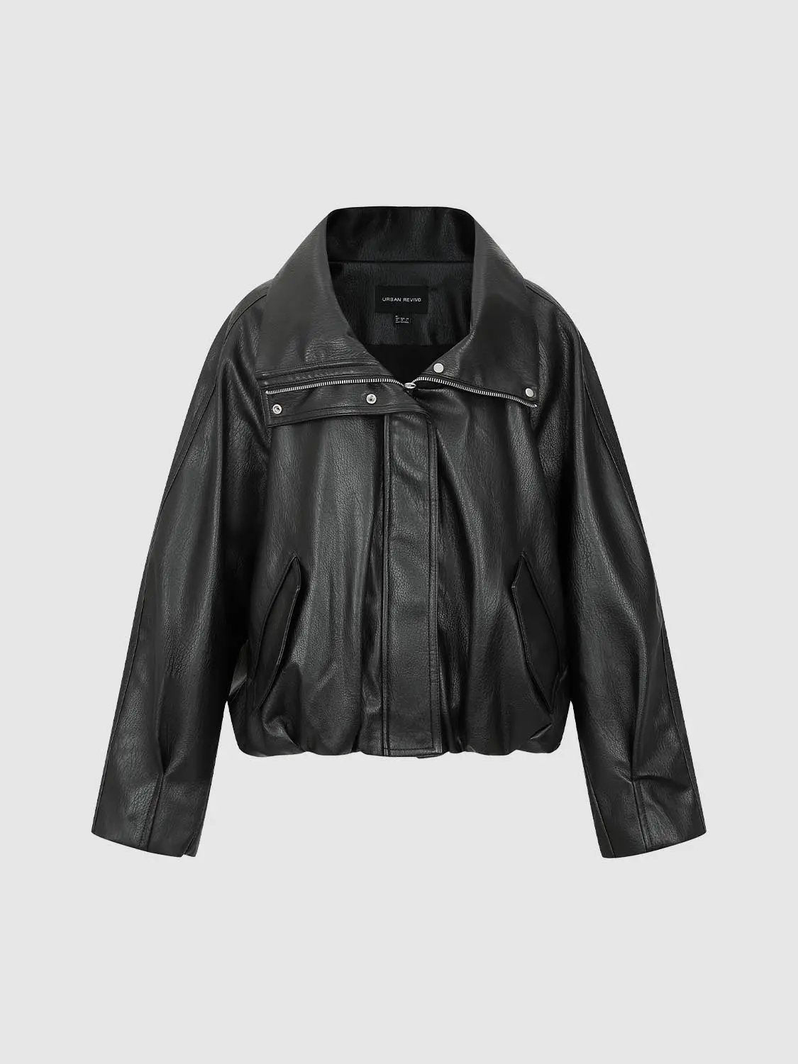 Wide Collar Zipper Front Oversized Long Sleeve Jacket