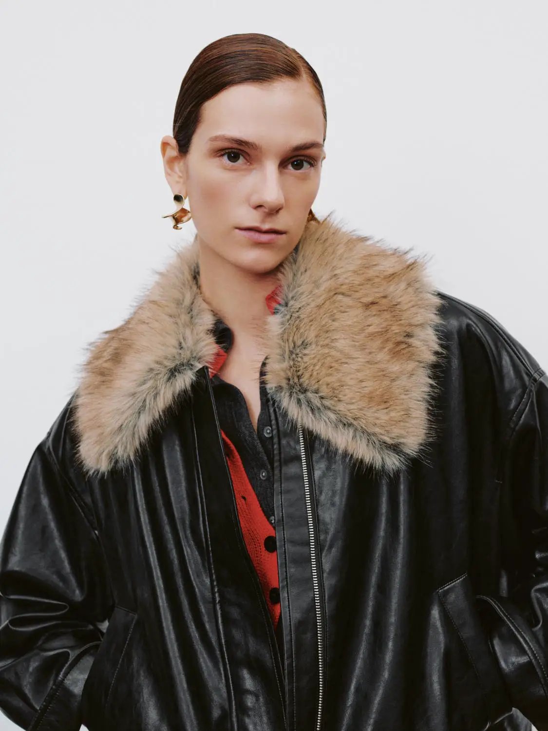 Long Sleeve Notched Collar Zipper Front Jacket