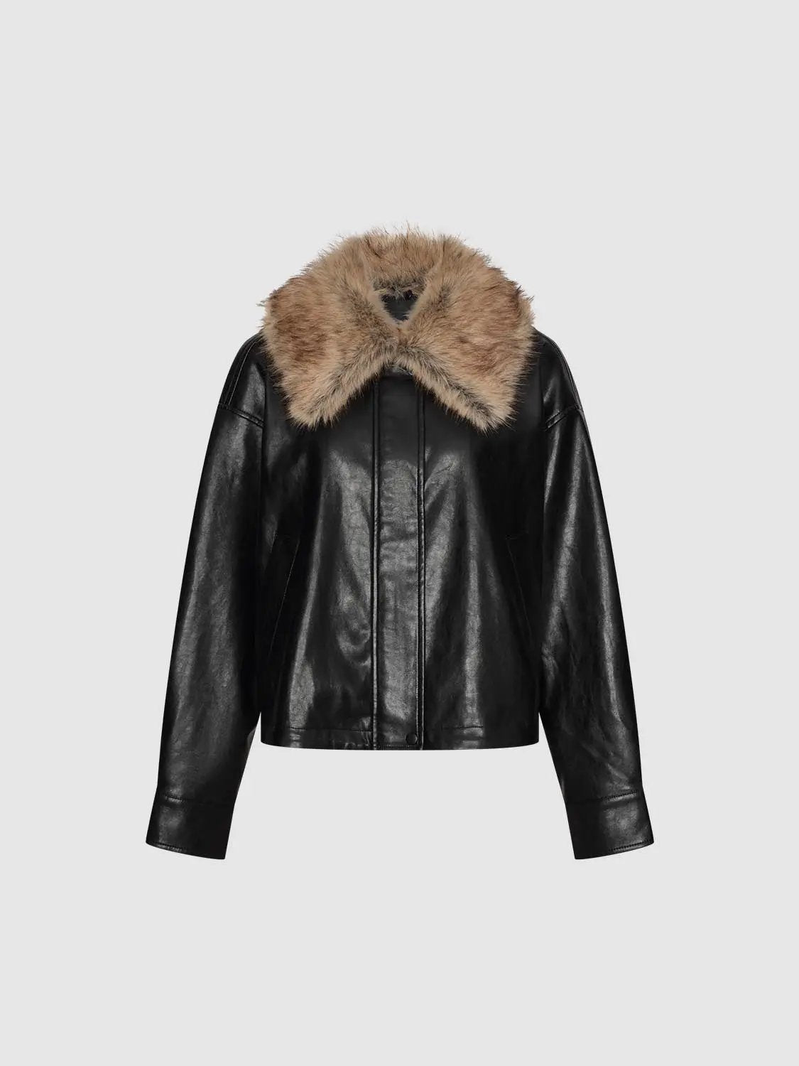 Long Sleeve Notched Collar Zipper Front Jacket