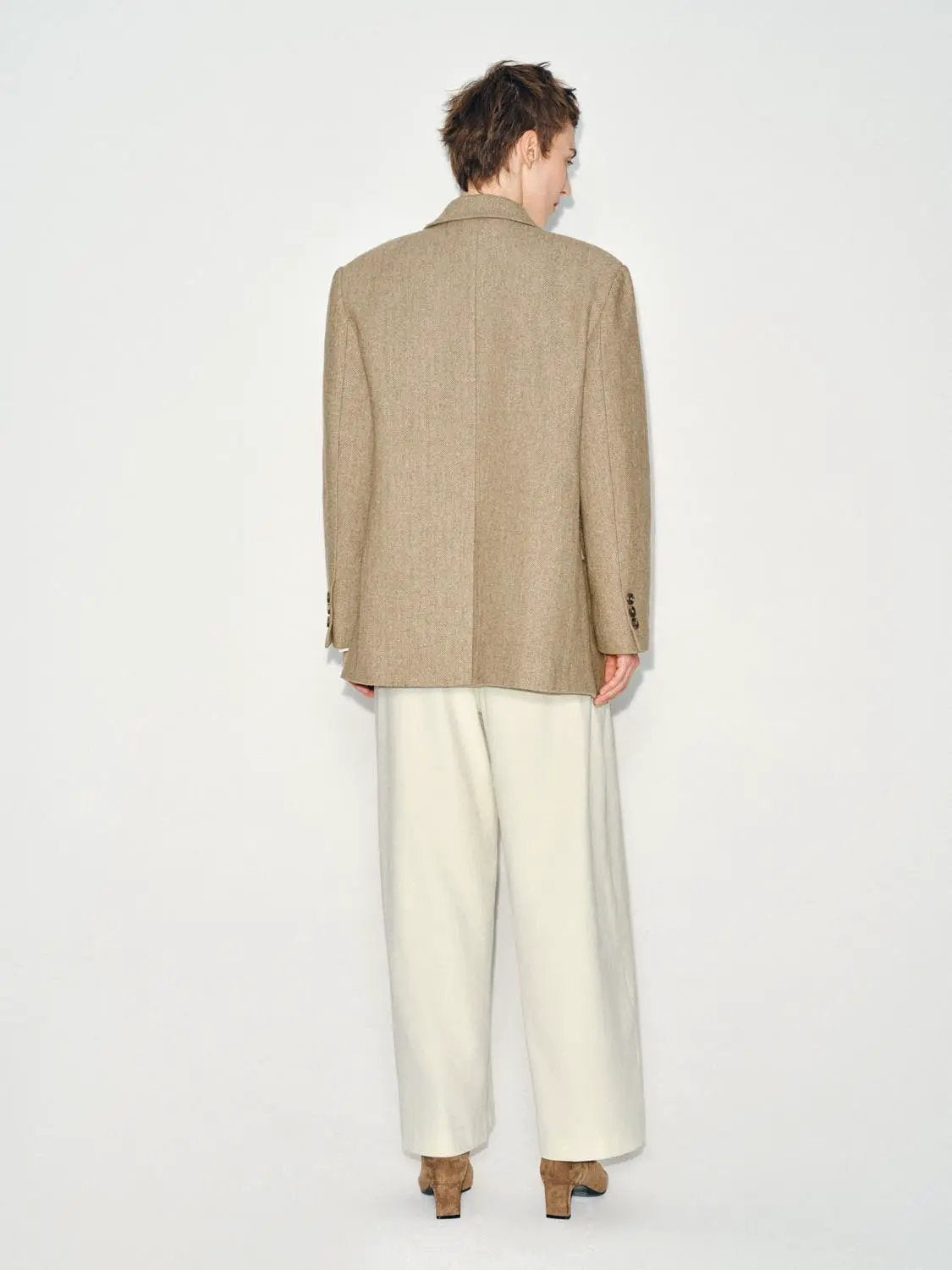 Double-breasted Herringbone Wool Blend Long Sleeve Blazer