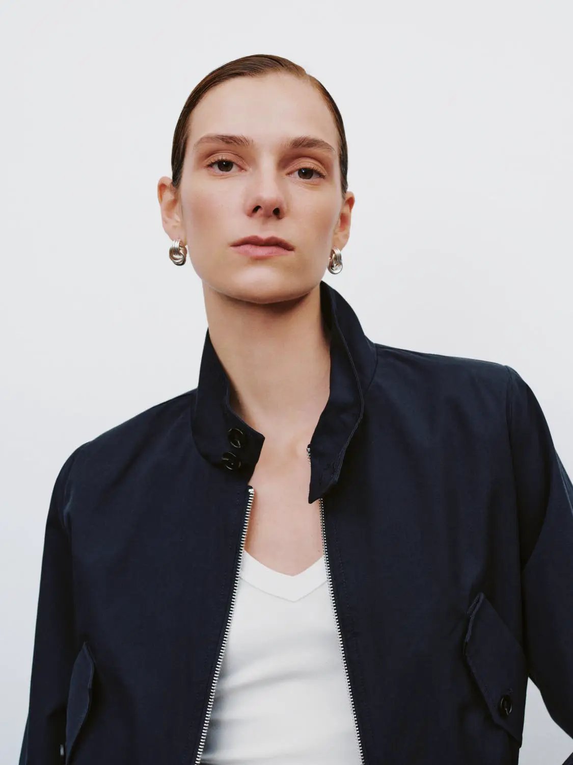 Cotton Ribbed Zip Front Long Sleeve Bomber Jacket