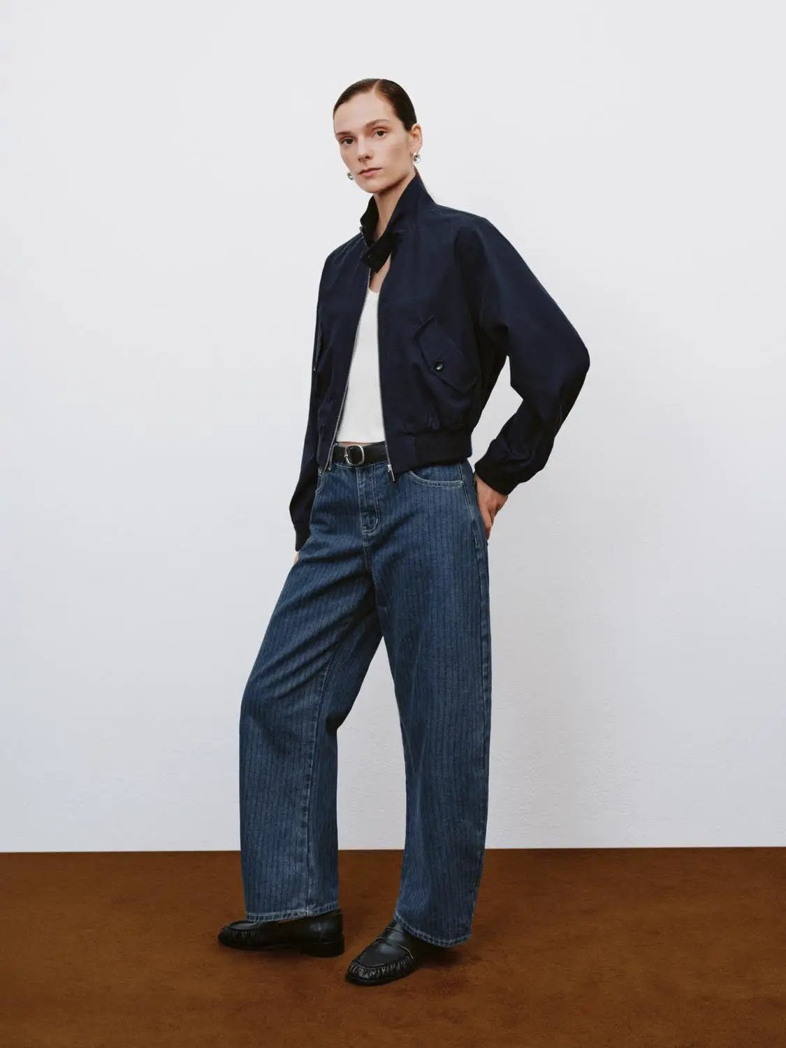 Cotton Ribbed Zip Front Long Sleeve Bomber Jacket