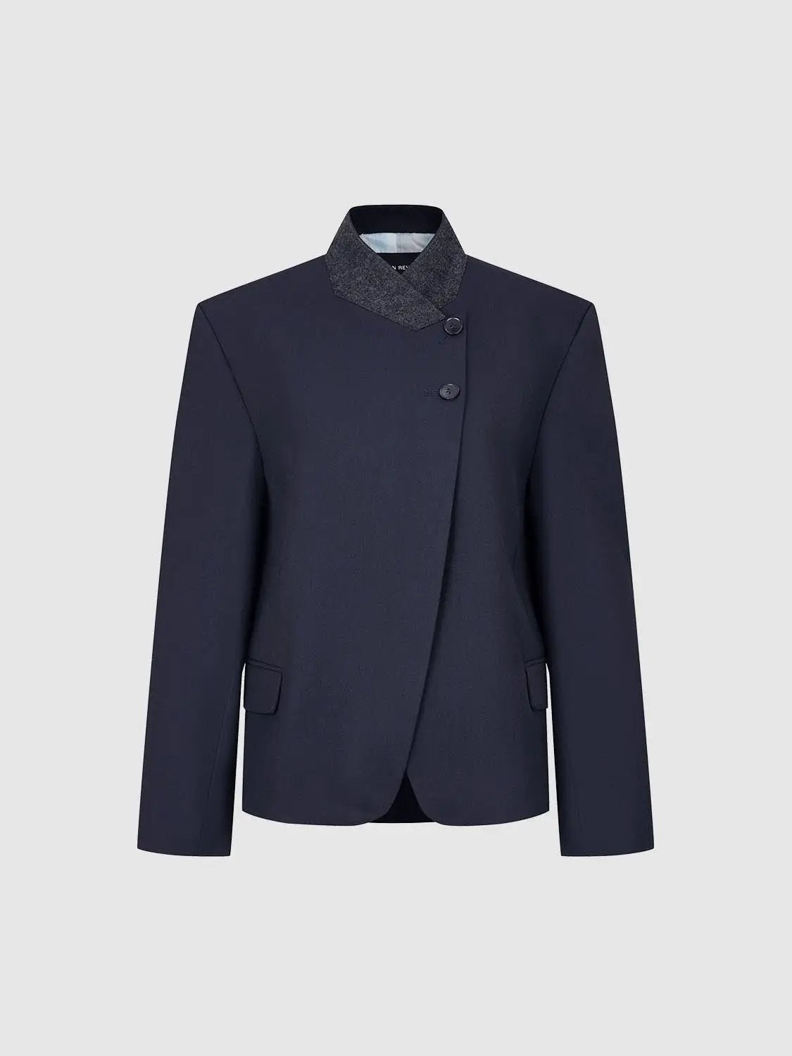 Tailored Asymmetric Long Sleeve Contrast Collar Jacket