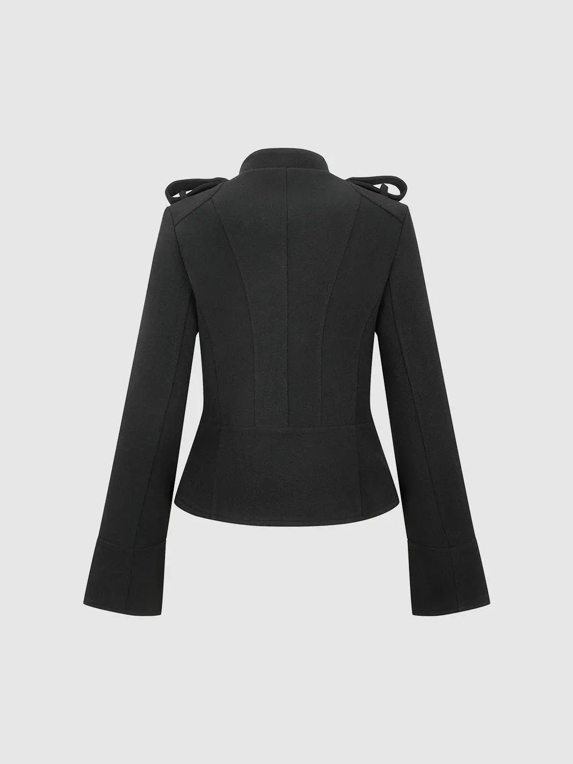 Double-breasted Epaulet Peplum Stand Collar Long Sleeve Jacket