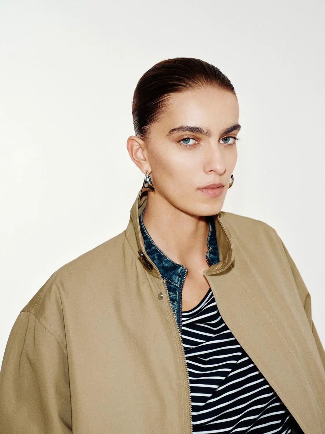 Flap Pocket Stand Collar Long Sleeve Cotton Blend Jacket