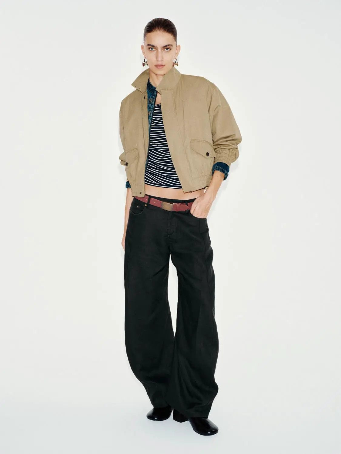 Flap Pocket Stand Collar Long Sleeve Cotton Blend Jacket