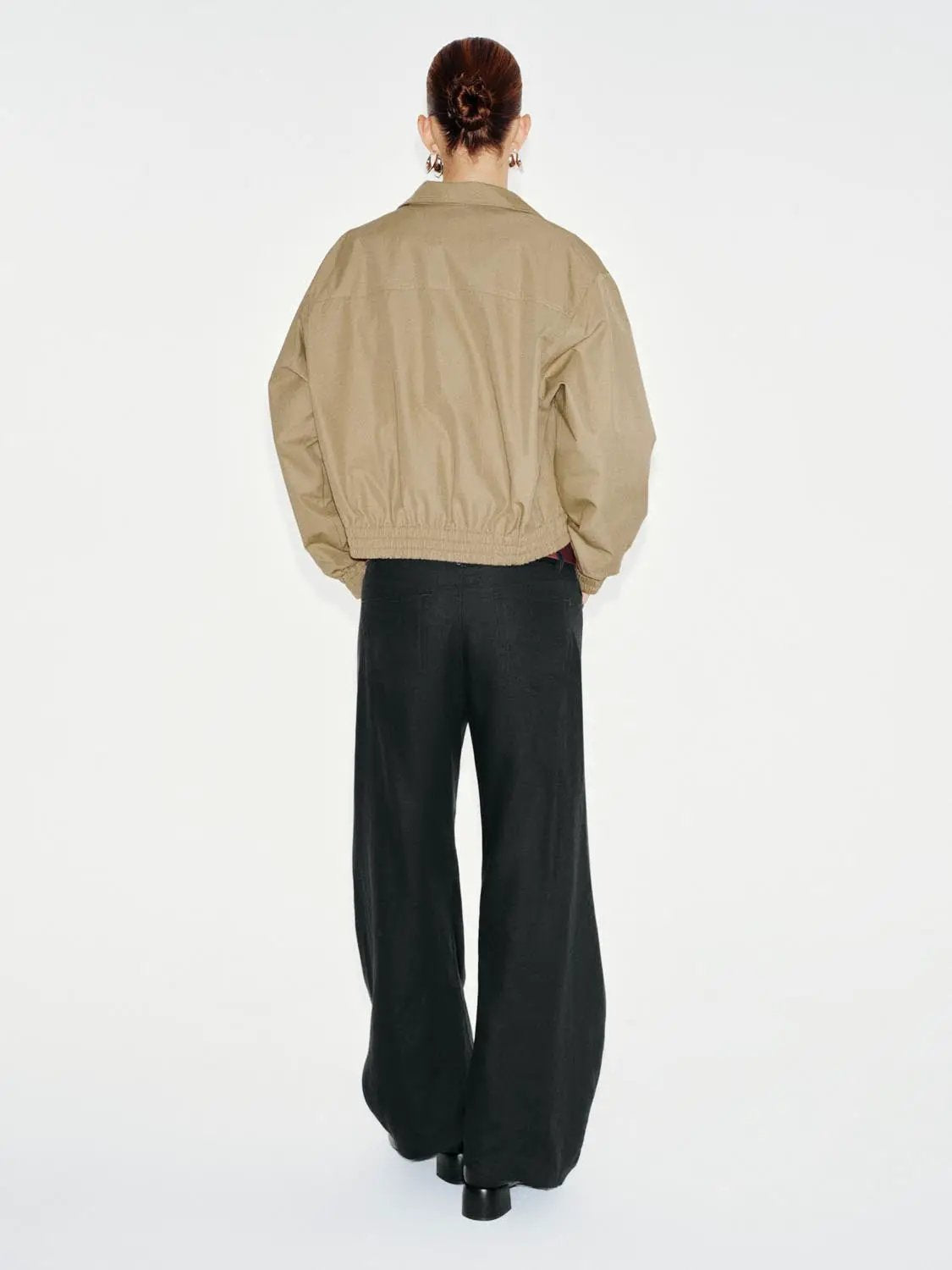 Flap Pocket Stand Collar Long Sleeve Cotton Blend Jacket