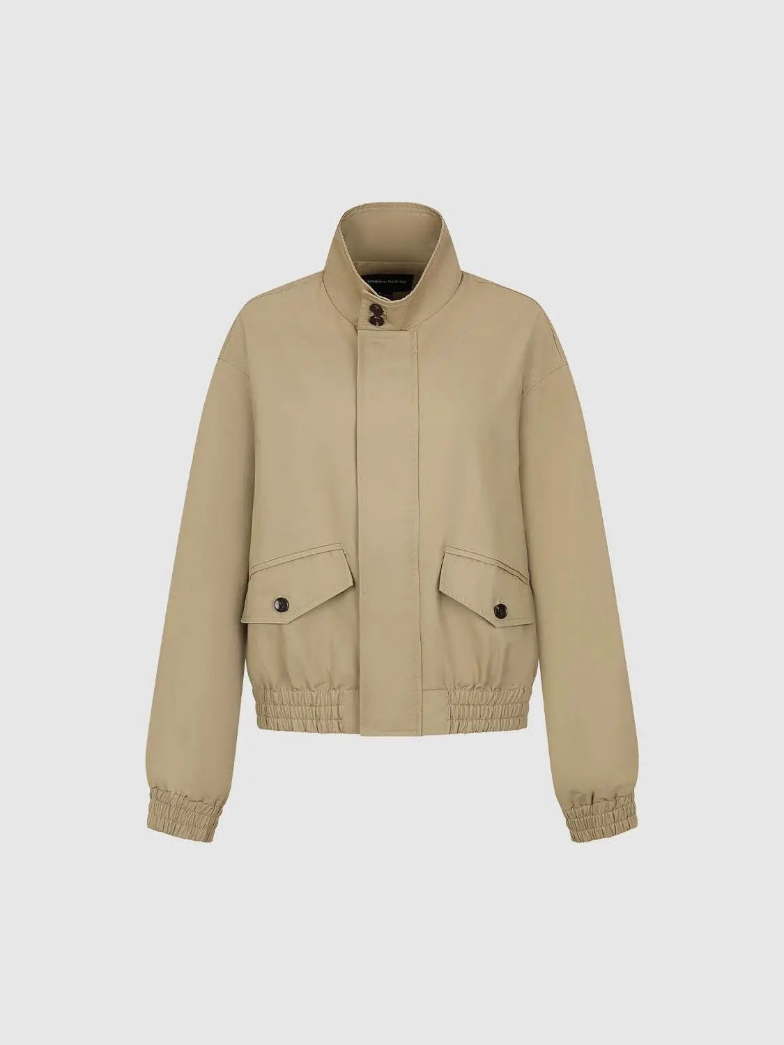 Flap Pocket Stand Collar Long Sleeve Cotton Blend Jacket