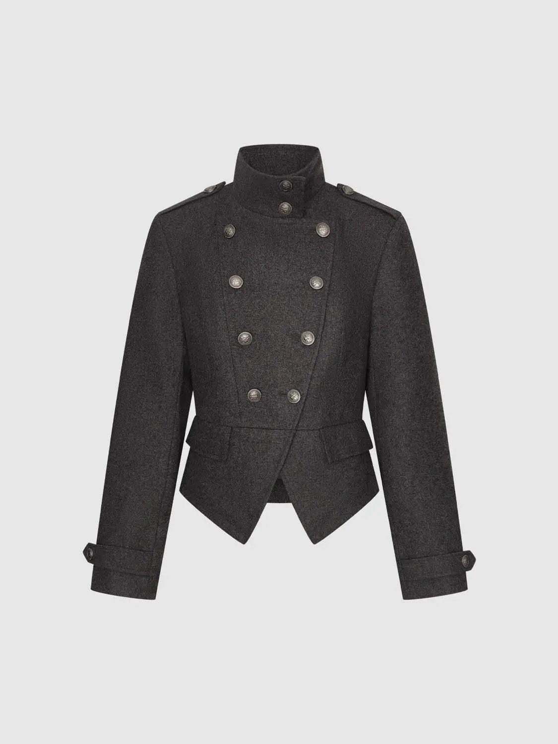 Double-breasted Asymmetric Hem Long Sleeve Wool Blend Jacket