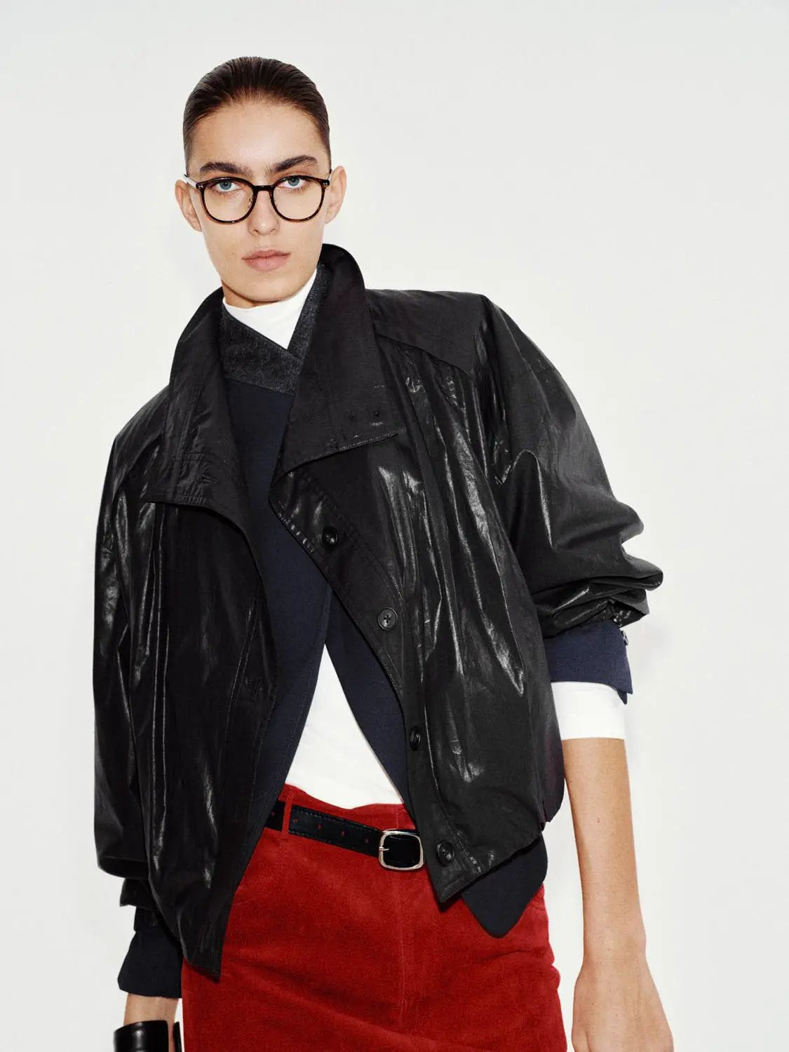 Wide Collar Textured Long Sleeve Cotton Jacket