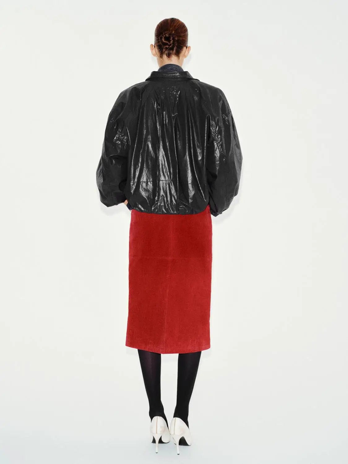 Wide Collar Textured Long Sleeve Cotton Jacket