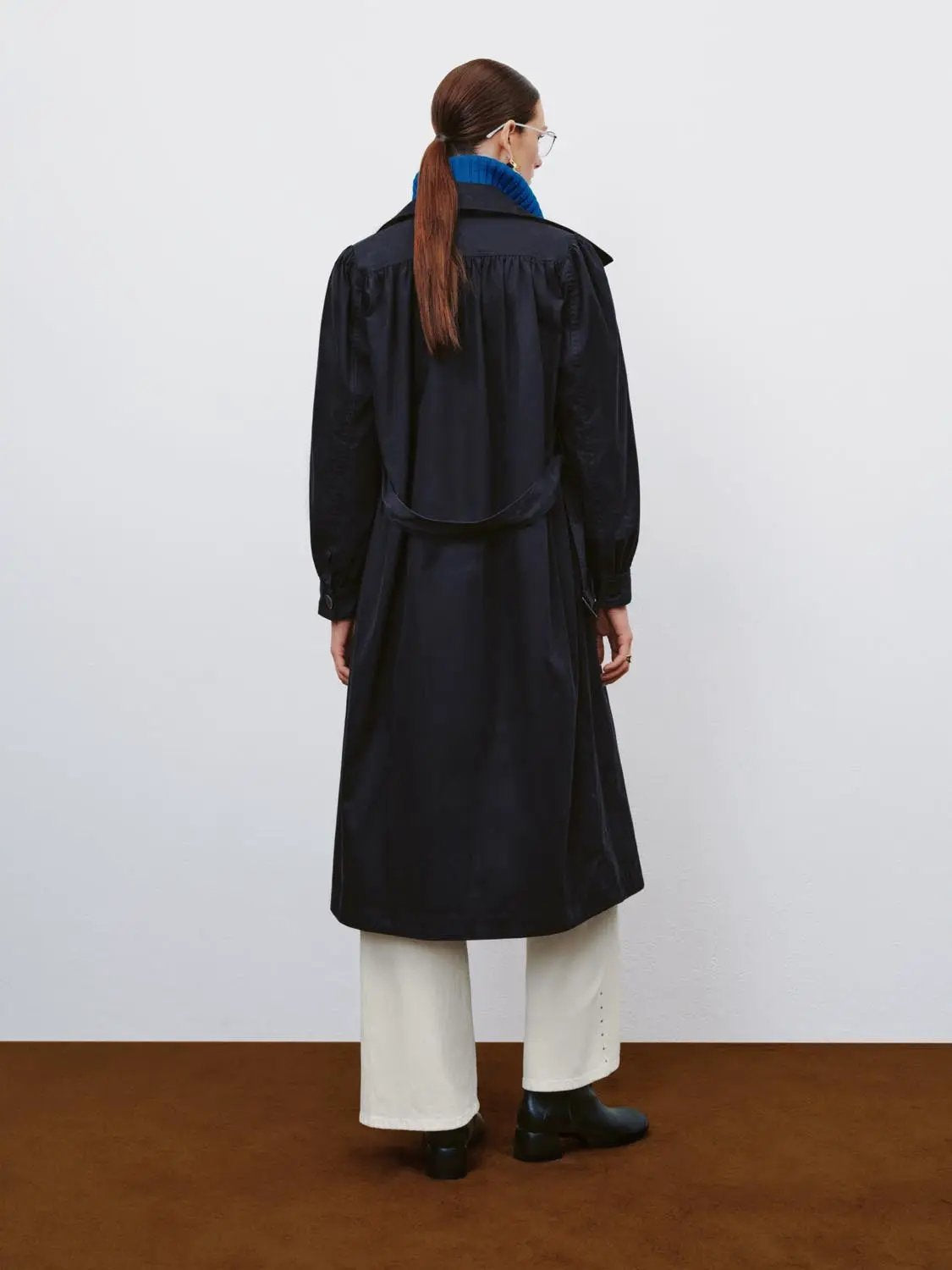 High Collar Long Sleeve Belted Cotton Trench Coat