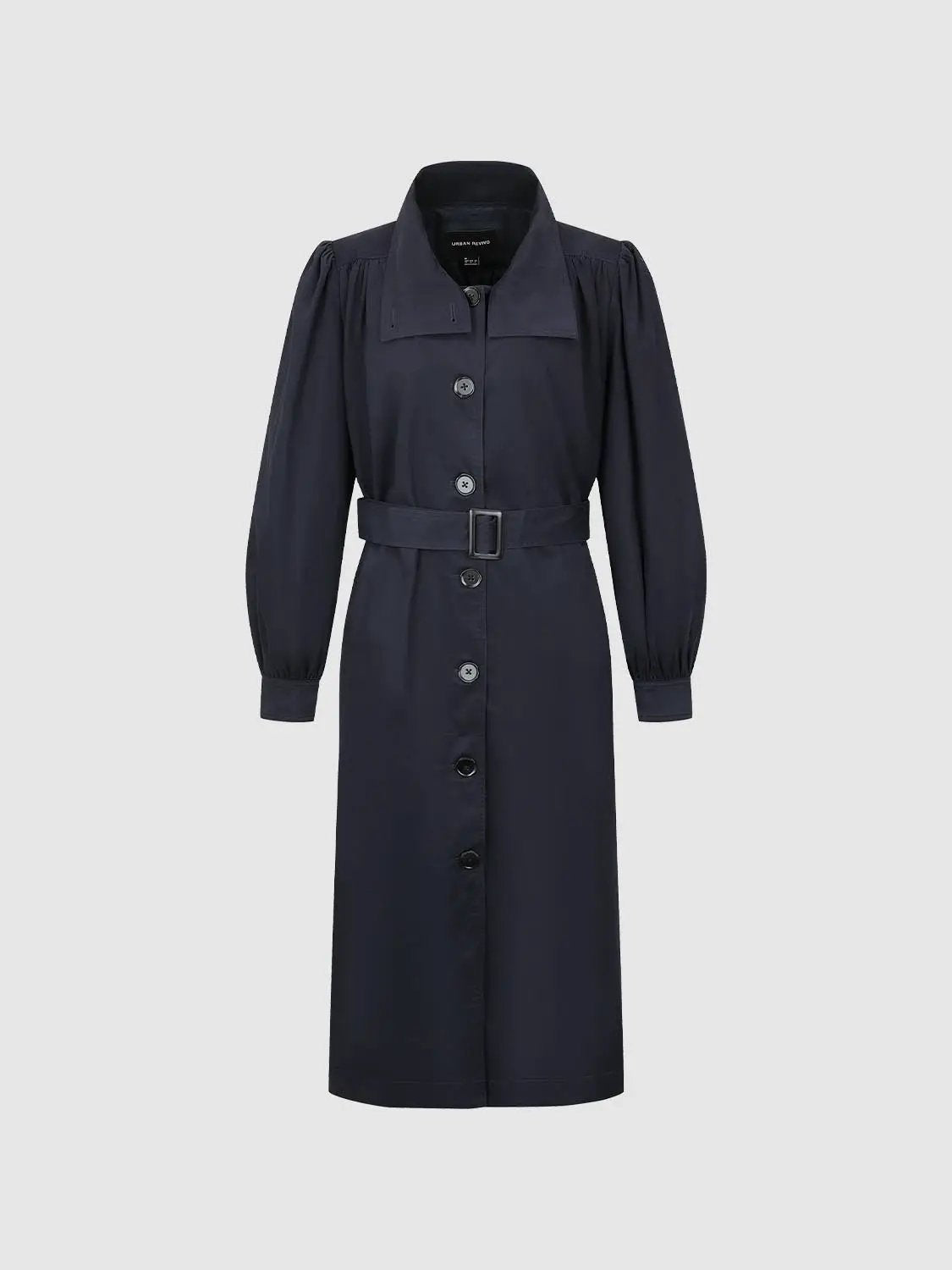 High Collar Long Sleeve Belted Cotton Trench Coat