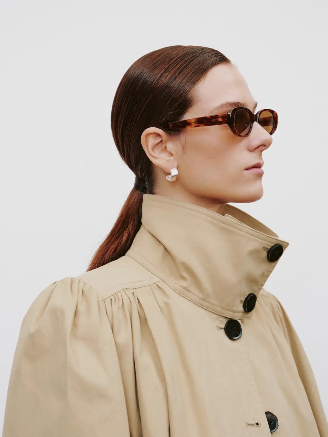 High Collar Long Sleeve Belted Cotton Trench Coat