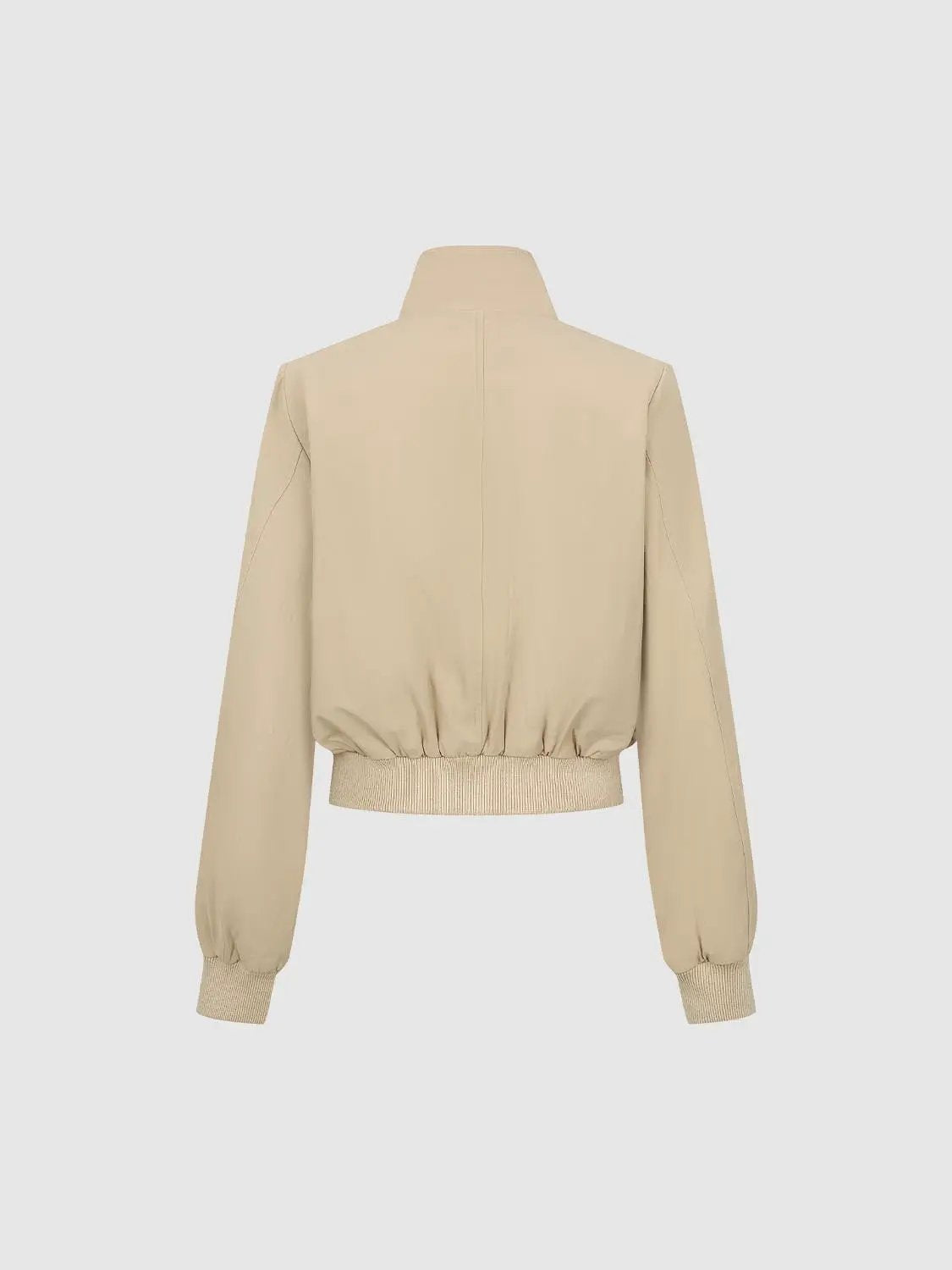 Cropped Zip Front Bomber Long Sleeve Cotton Jacket