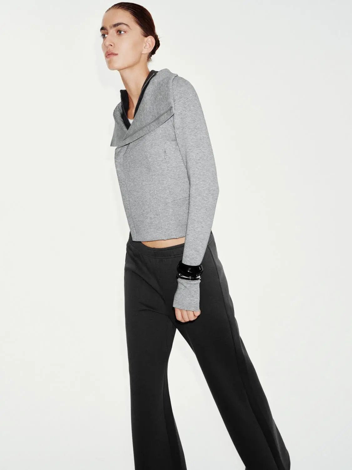 Asymmetric Zip Long Sleeve Cotton Blend Jacket