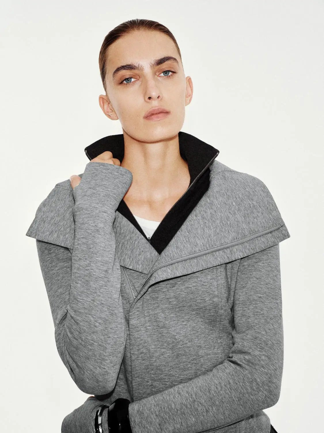 Asymmetric Zip Long Sleeve Cotton Blend Jacket