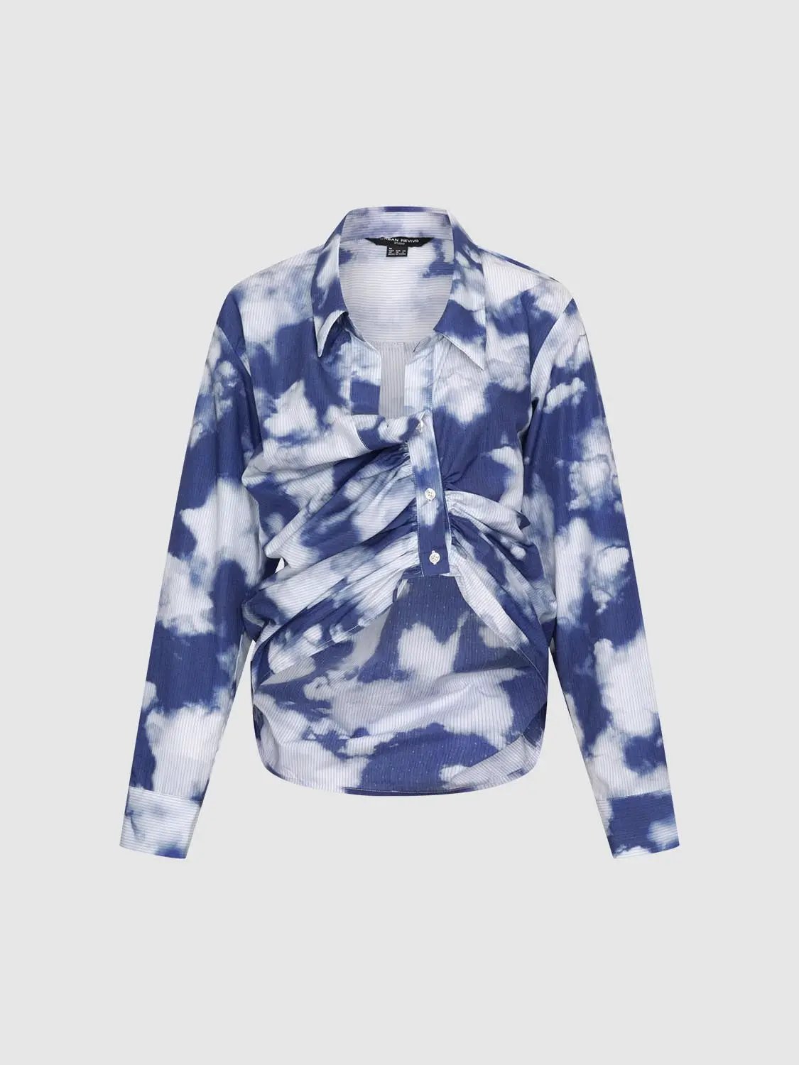 Point Collar Knot Front Lightweight Cotton-Blend Shirt
