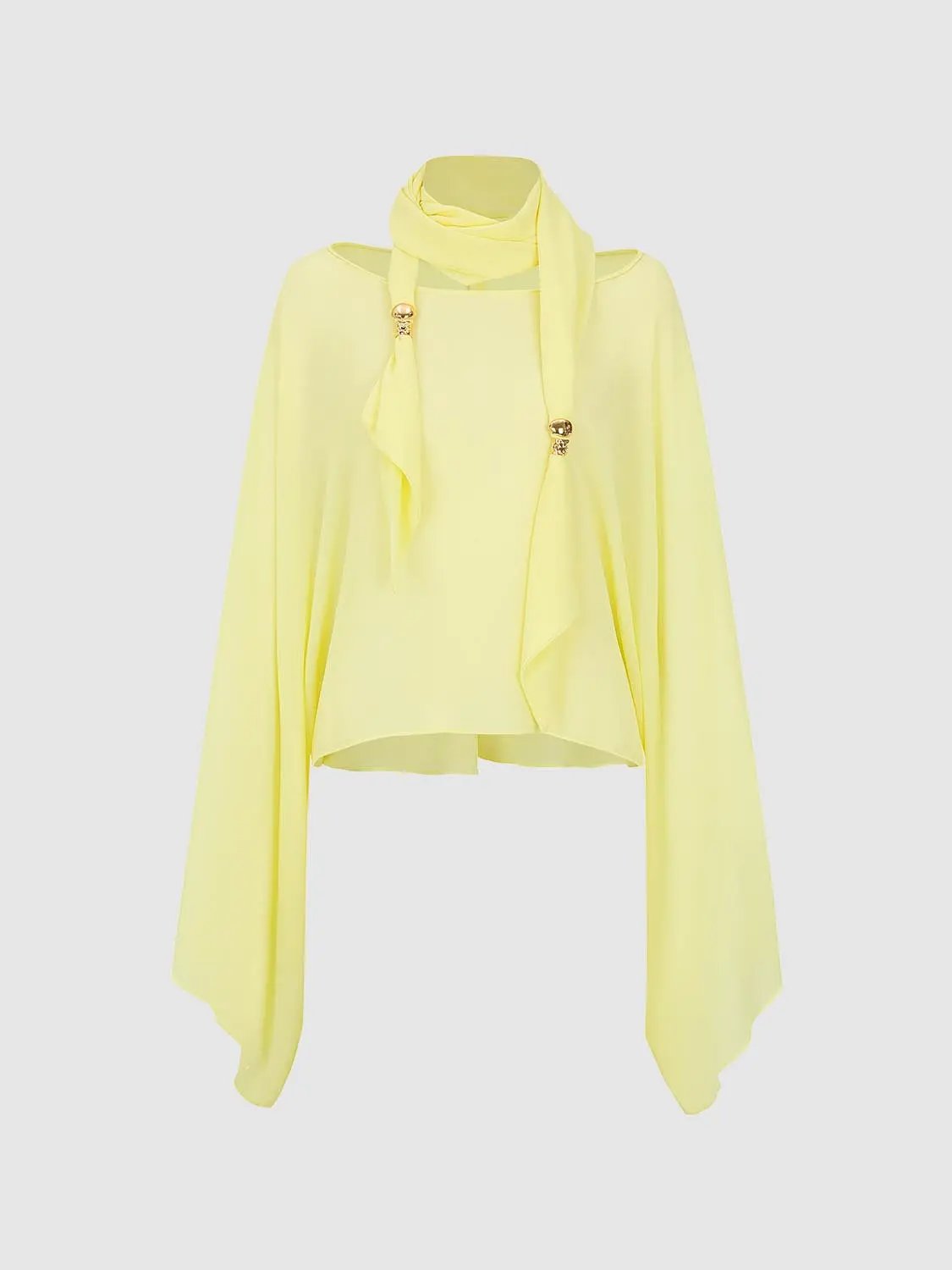Oversized Draped Scarf Neck Long Sleeve Blouse
