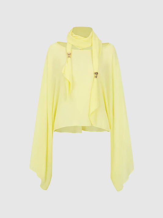 Oversized Draped Scarf Neck Long Sleeve Blouse
