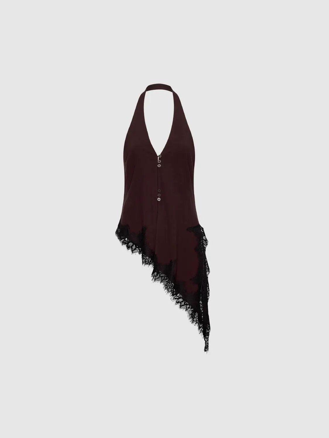 Button-front Asymmetric Lace V-neck Sleeveless Shirt