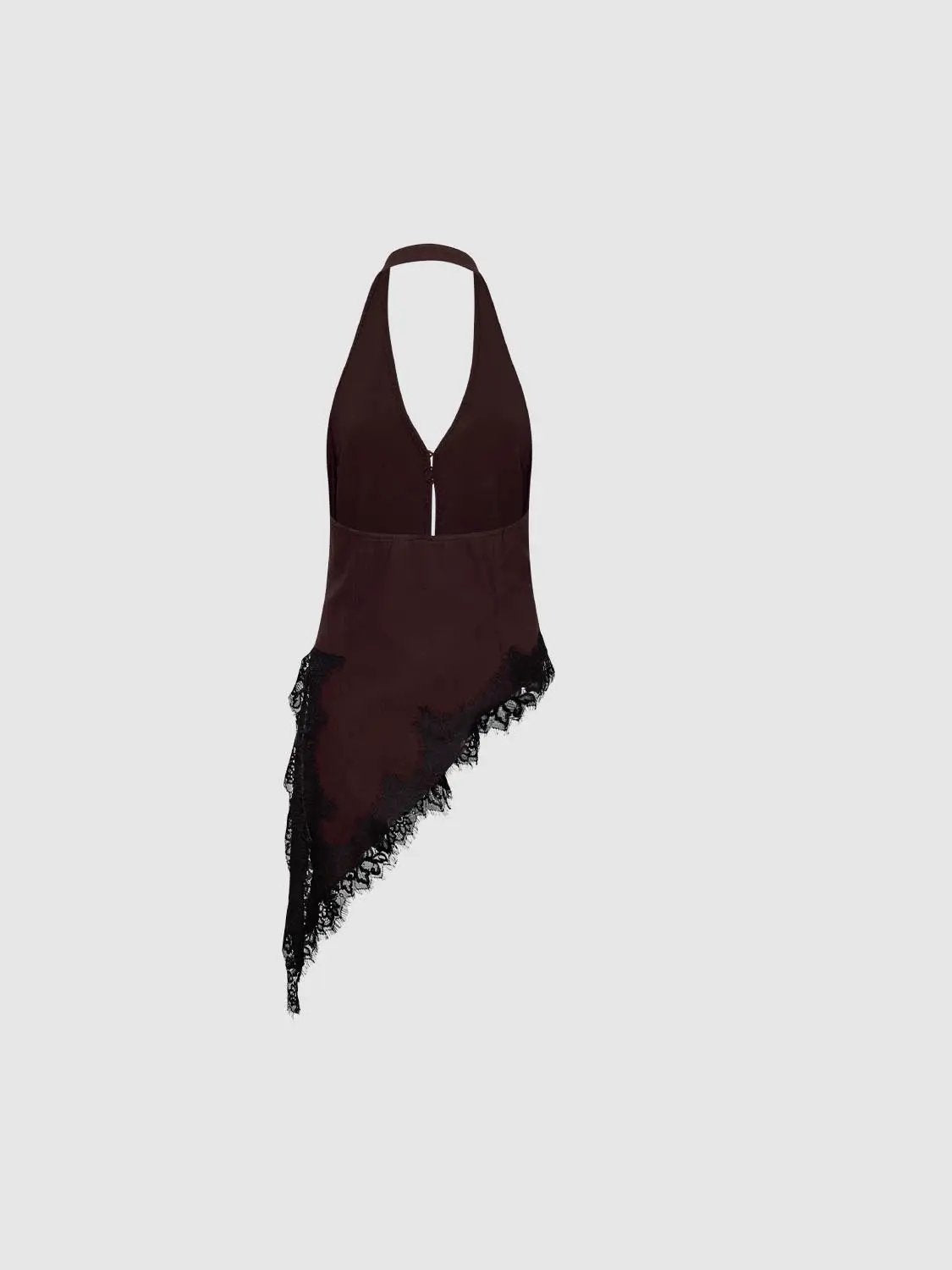 Button-front Asymmetric Lace V-neck Sleeveless Shirt