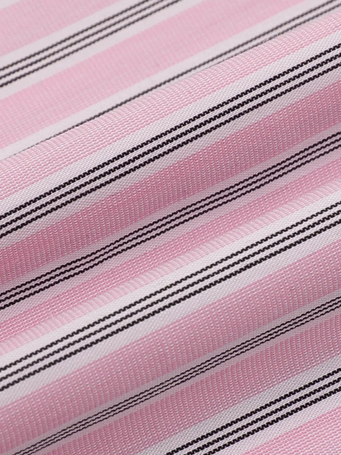 Striped Curved Hem Short Sleeve Cotton Blend Blouse