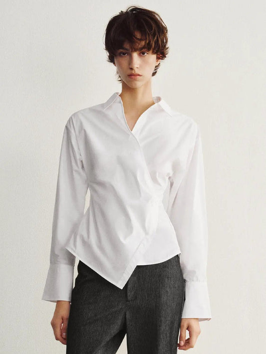 Wrap Front Thin Stretch Cotton Shirt