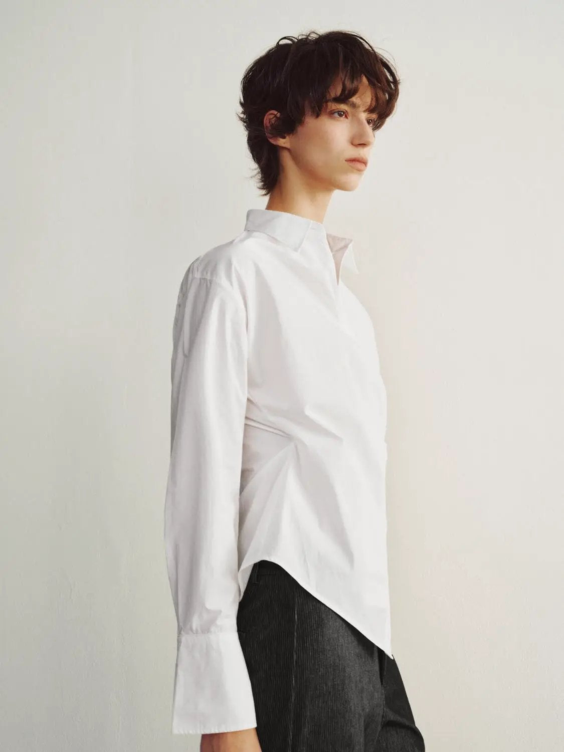 Wrap Front Thin Stretch Cotton Shirt