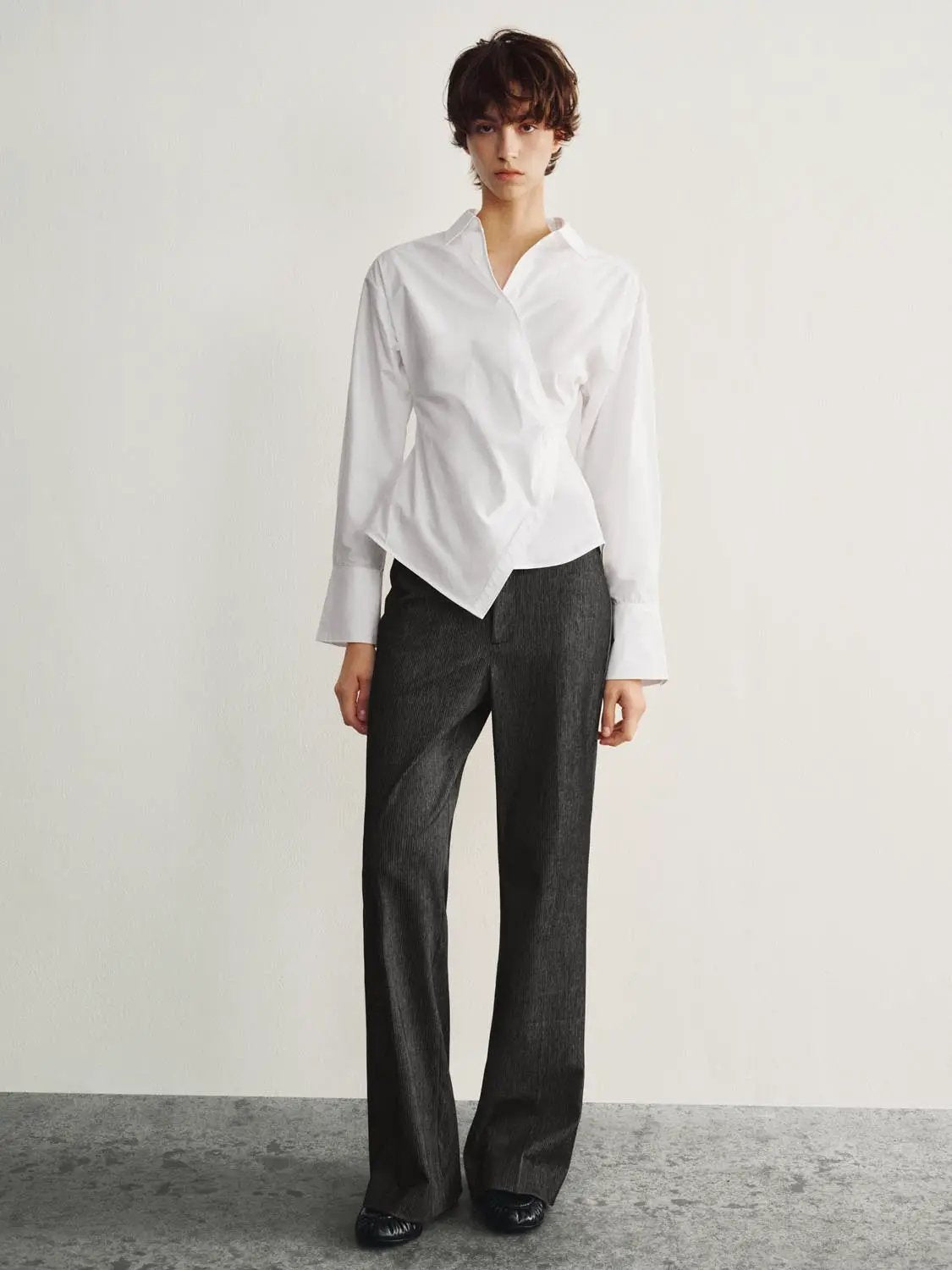 Wrap Front Thin Stretch Cotton Shirt