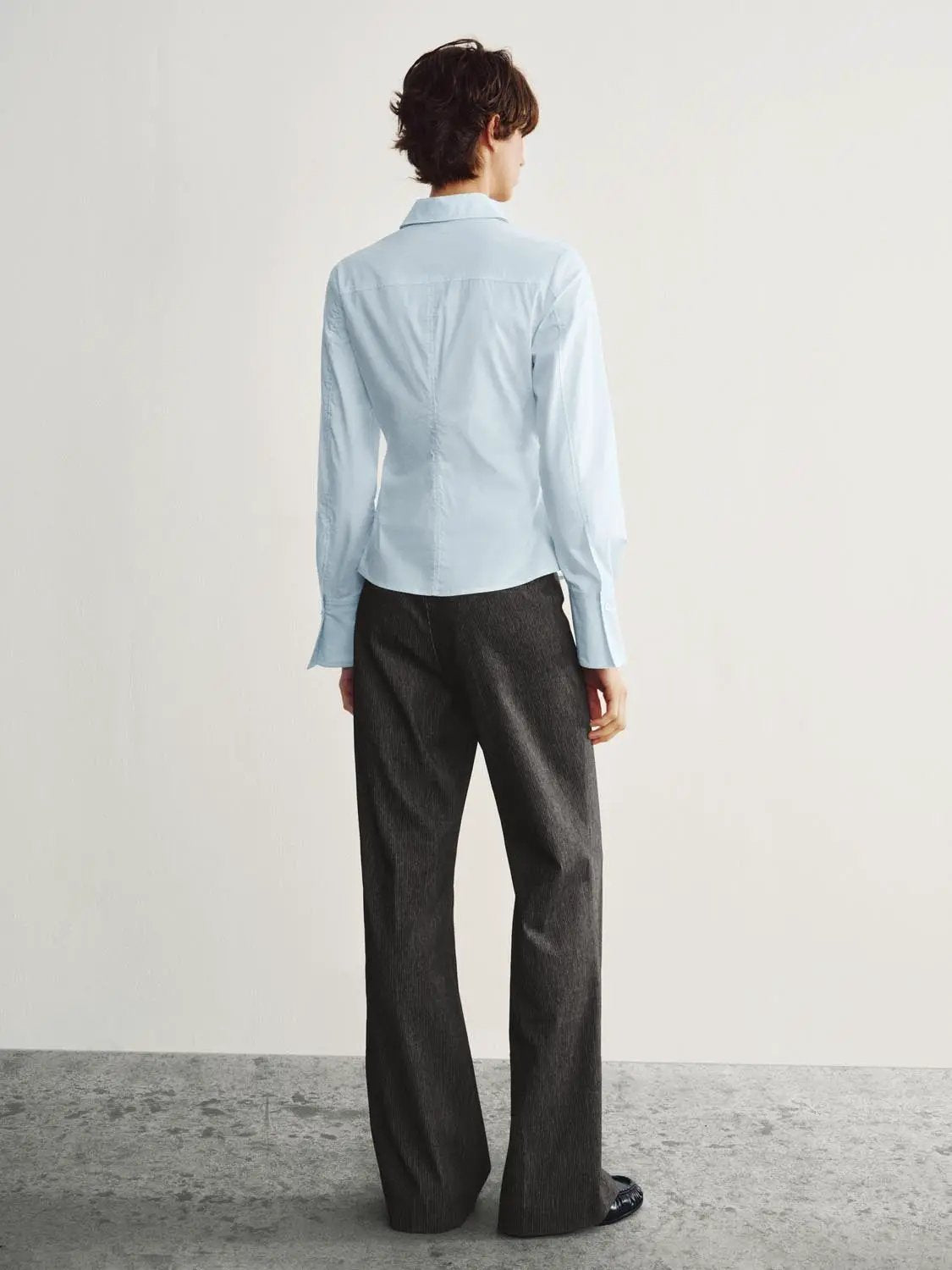 Ruched Front Long Sleeve Cotton Blend Shirt