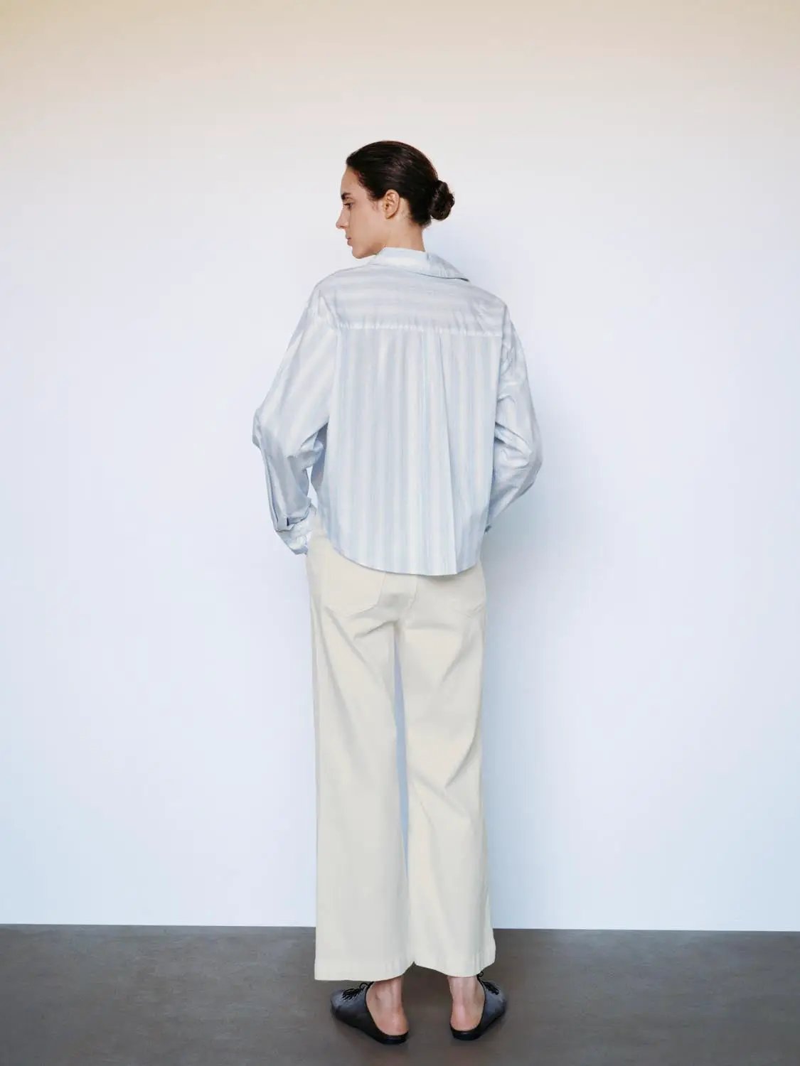 Oversized Twisted Striped Long Sleeve Cotton Shirt