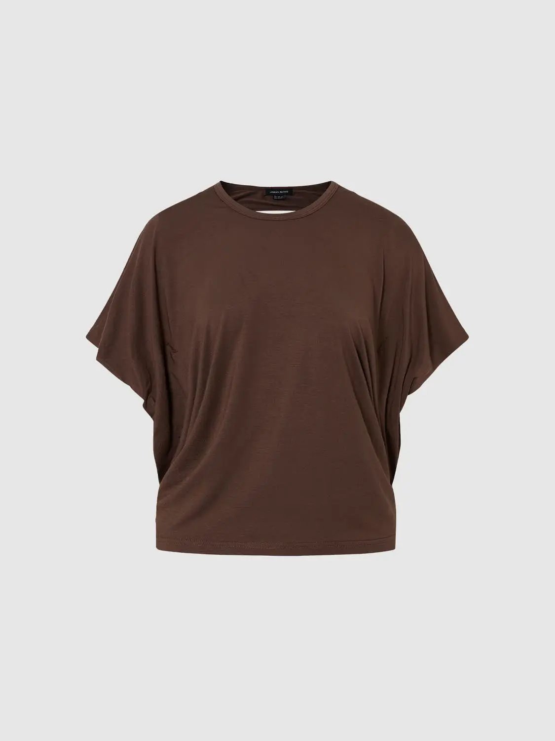 Wide Round Neck Batwing Short Sleeve Draped T-Shirt