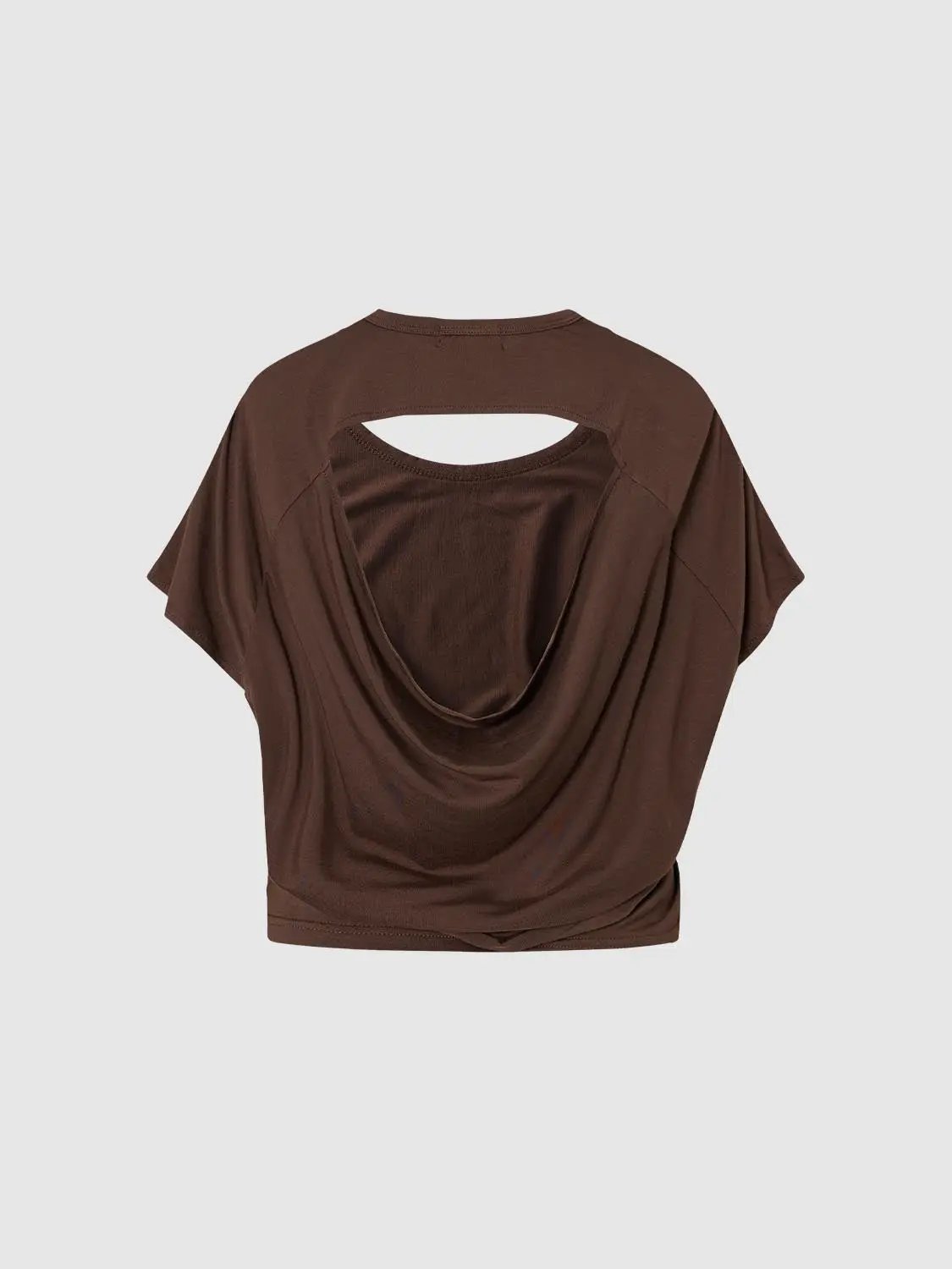 Wide Round Neck Batwing Short Sleeve Draped T-Shirt