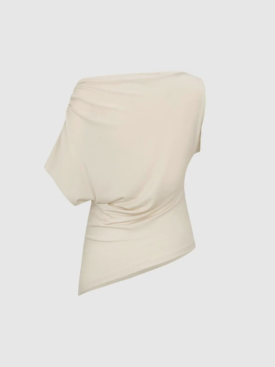 Ruched Asymmetric Hem One-Shoulder Short Sleeve T-Shirt