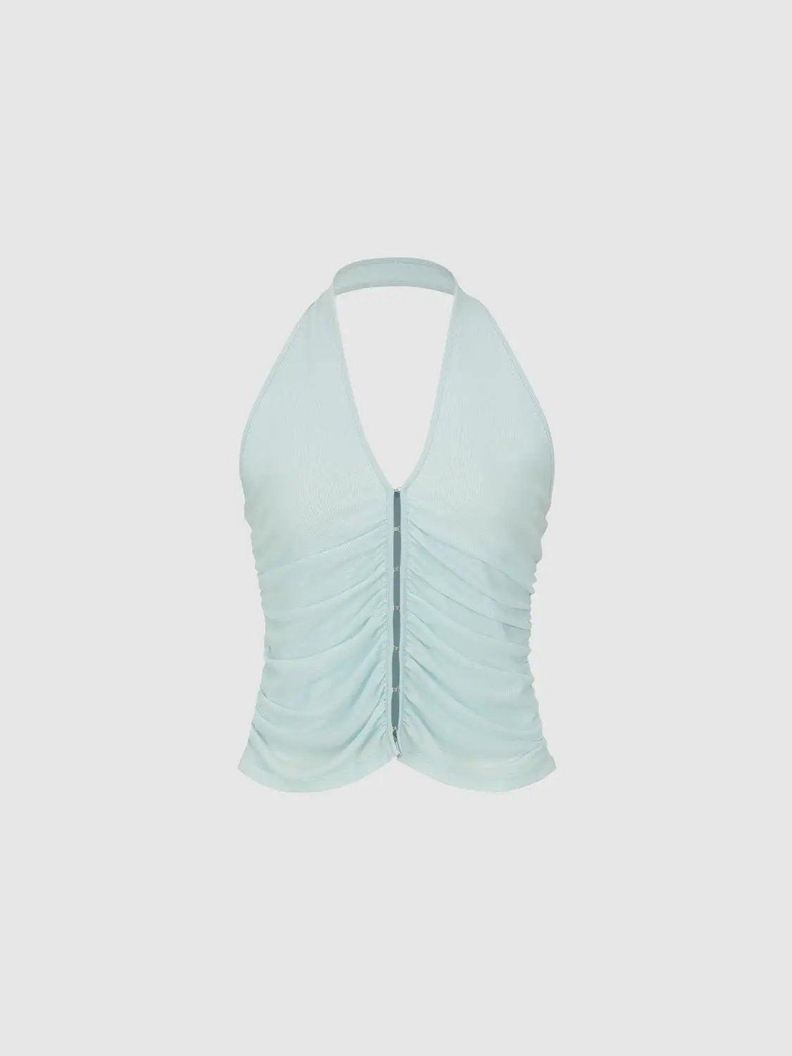 Ruched Front Zipper Sleeveless Halter Tank Top