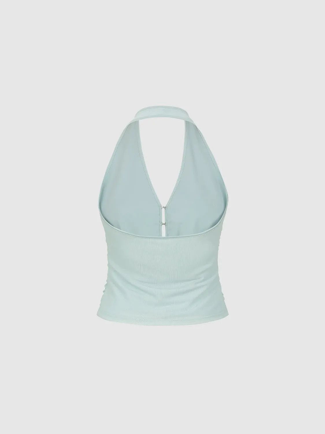Ruched Front Zipper Sleeveless Halter Tank Top