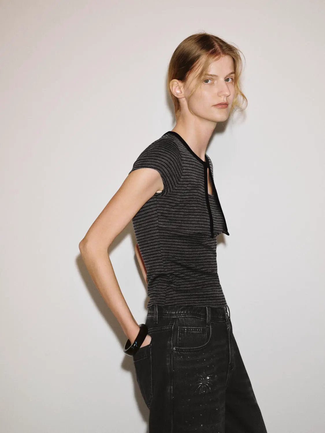 Striped Keyhole Knit T-shirt