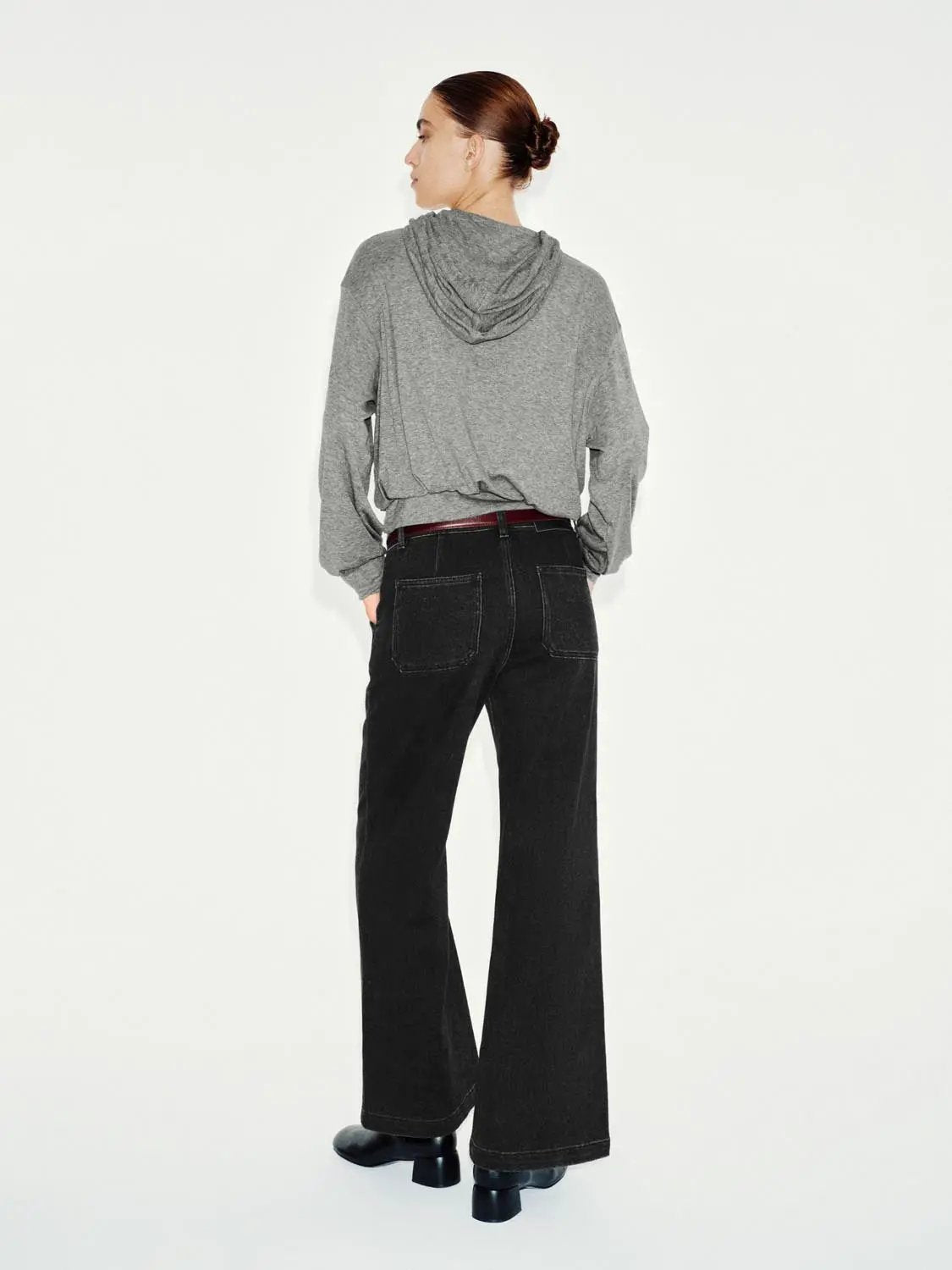 Textured Drawstring Elastic Hem Long Sleeve Hoodie