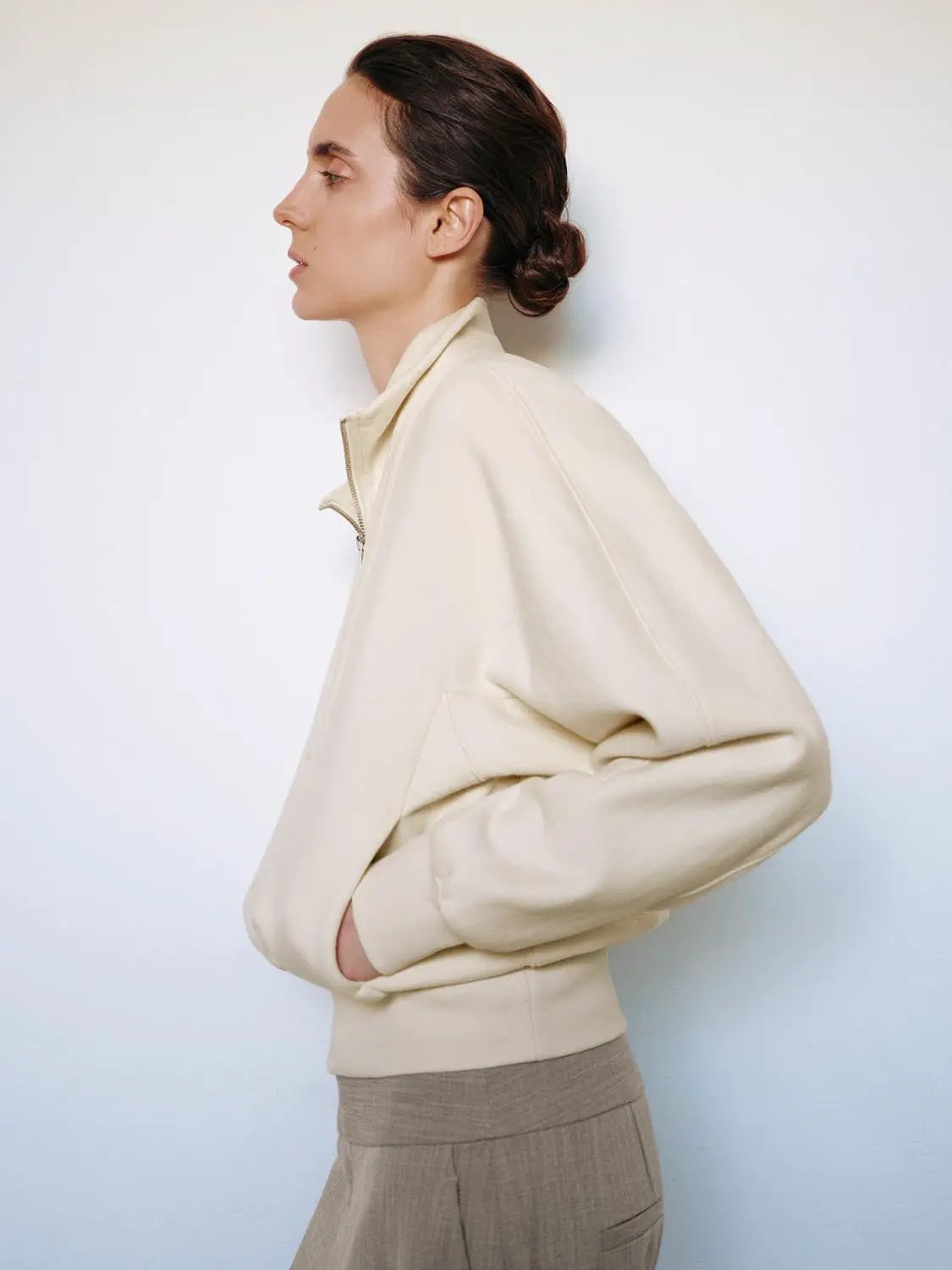 Half-Zip Ribbed Hem Cotton Long Sleeve Sweatshirt