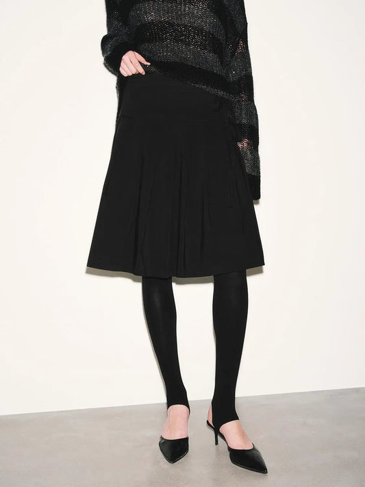 High-Waist Pleated A-Line Cotton Midi Skirt