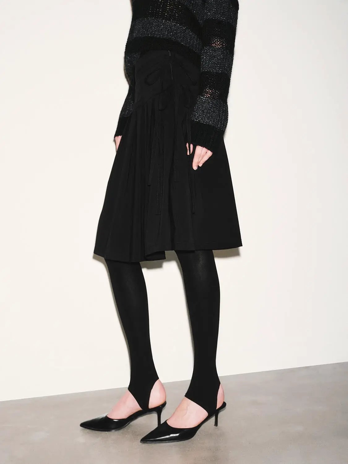 High-Waist Pleated A-Line Cotton Midi Skirt
