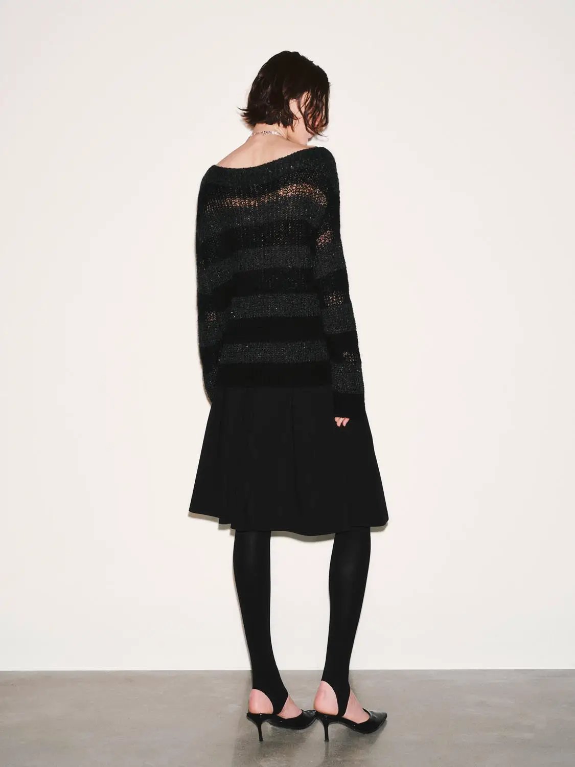 High-Waist Pleated A-Line Cotton Midi Skirt